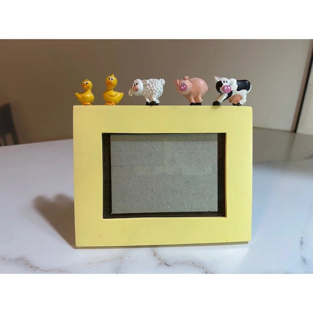Yellow Farm Animal Picture Frame Nursery Decor Cow Pig Sheep Duck 5x7